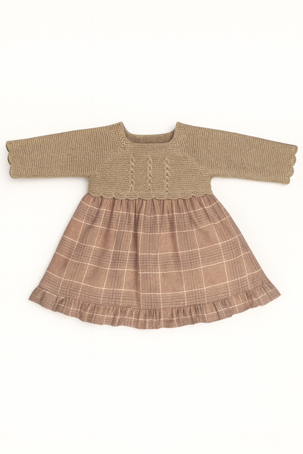 Teresa Plaid Baby Dress - Taupe Knit & Pink Check Skirt
