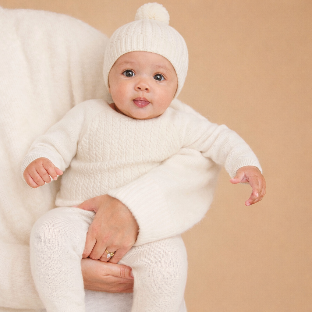 Neve - Cream Cable Knit Three-Piece Baby Set